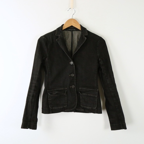 Theory Jackets & Blazers - Theory Black Stretch Denim Button Front Jean Jacket